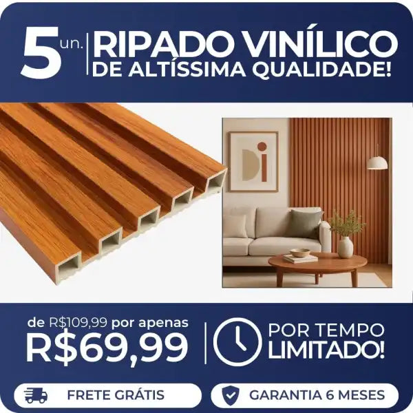 Kit 5 Painéis Ripados WPC Freijó 2,80m x 17cm – Interno e Externo (PROMOÇÃO)
